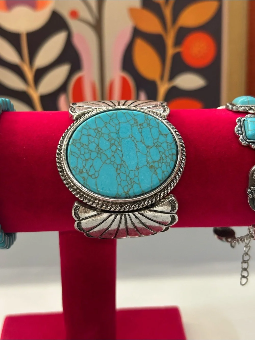 Set of 3 Southwestern bracelets silver tone with Howlite
